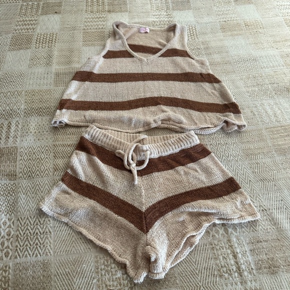 Pink Lily Striped Sweater Short Set - Picture 1 of 3